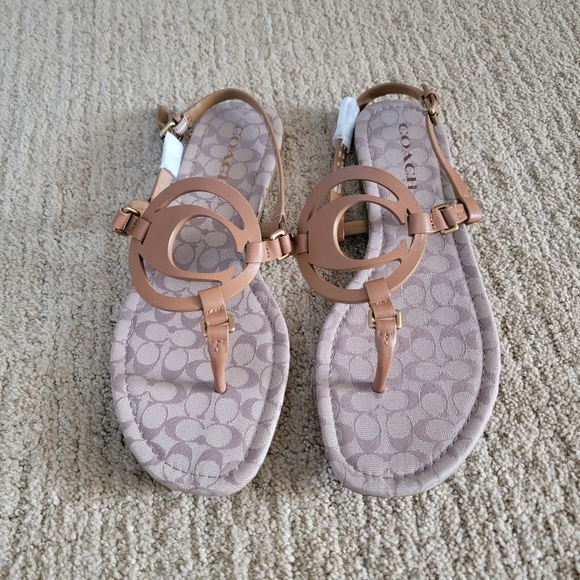 COACH Jeri Logo Leather Thong Sandals, Size 9 - Picture 1 of 8